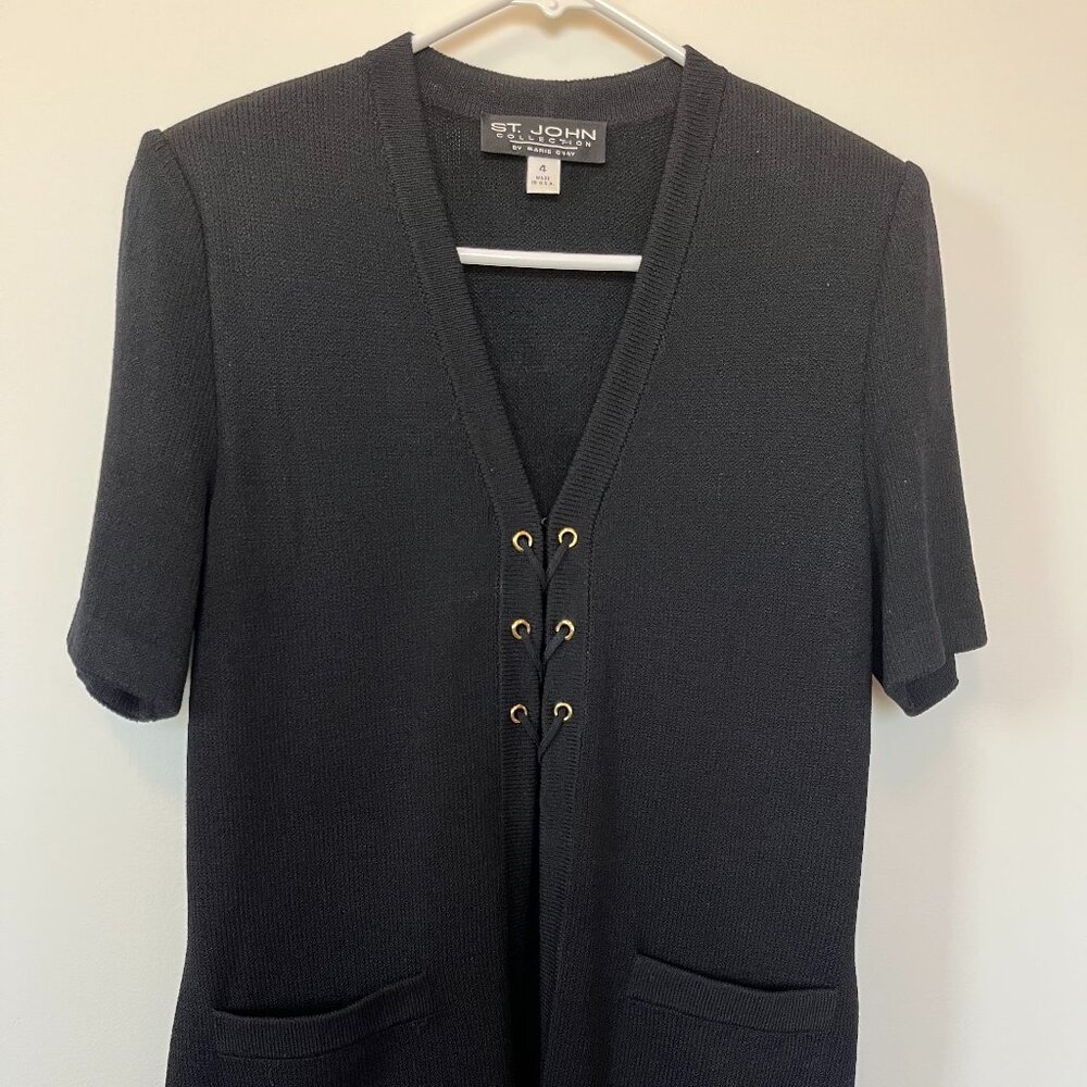 St. John Collection short sleeve Santana knit jacket, sz 4, black